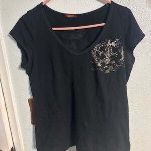 T Party Fashion Black Gold Graphic Cap Sleeve Tee